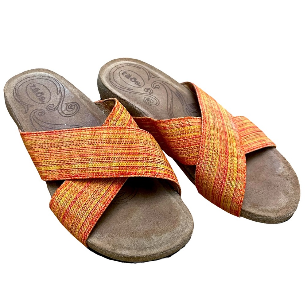 Taos Woven Slide Sandal Orange Crush Cork 1.75” heel Bohemian Size 7.5
